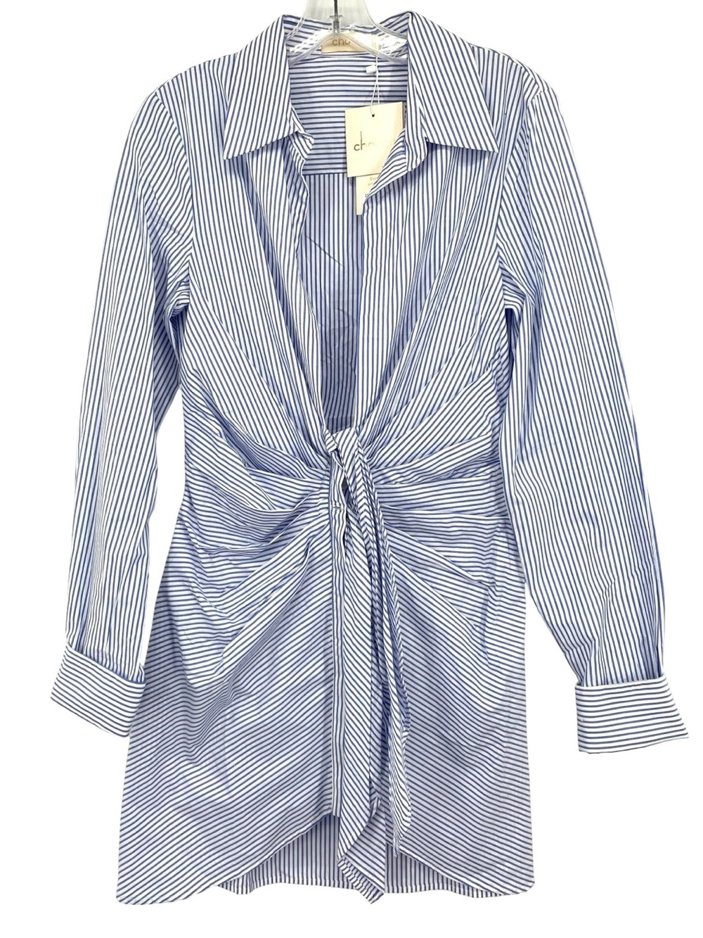 Choosy Blue Stripe Ruched Cotton Shirt Dress New Size 4
